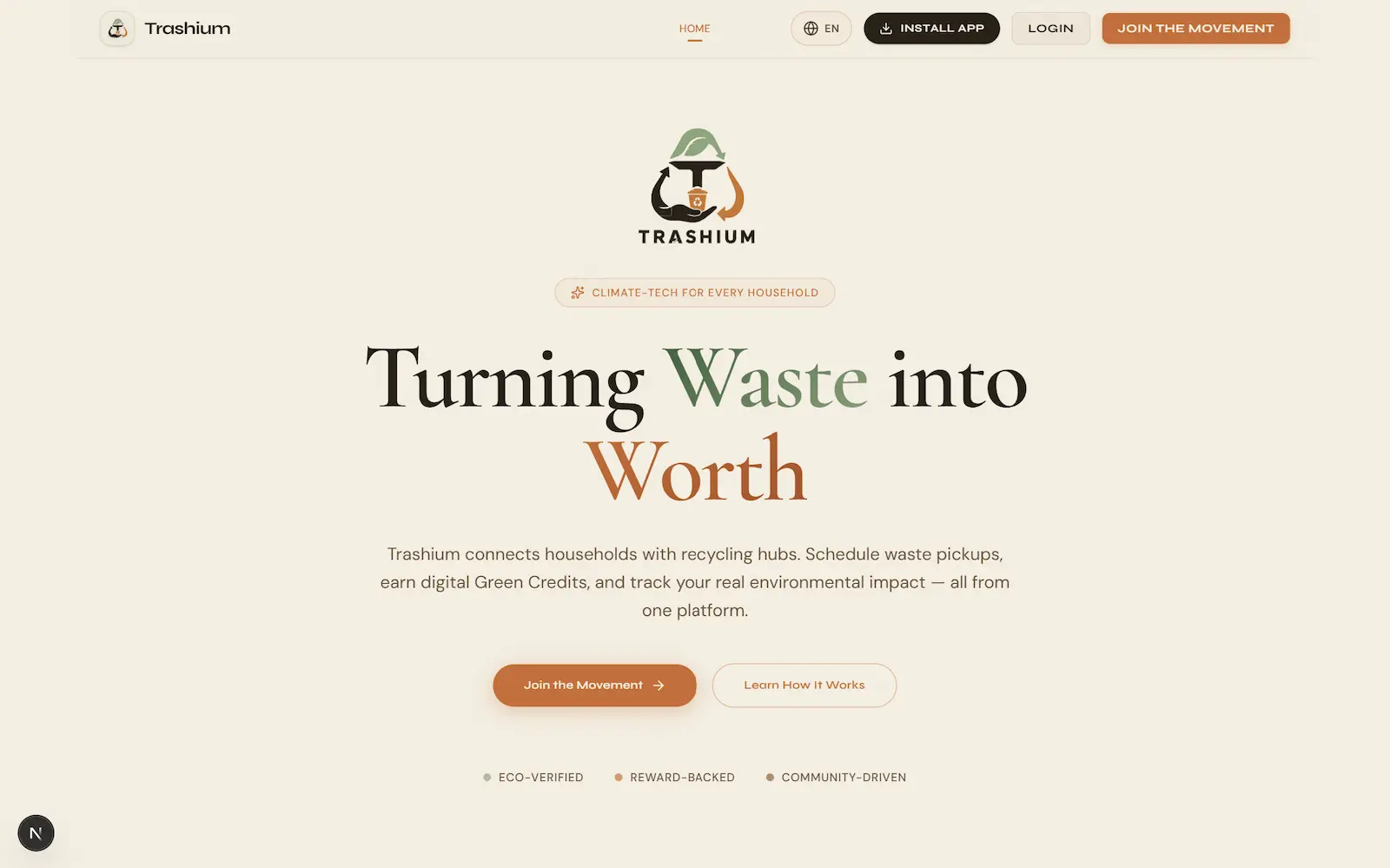 Trashium landing page hero