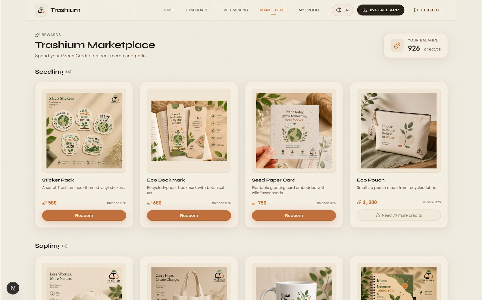 Rewards marketplace with redeemable items